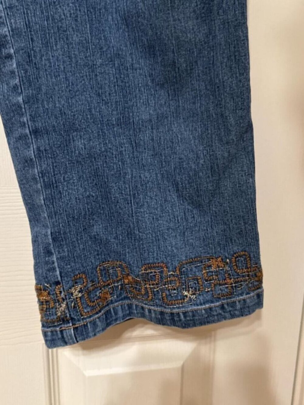 Blue denim jacket with brown embroidery and matching culottes #denim #embroidery - Picture 5 of 6